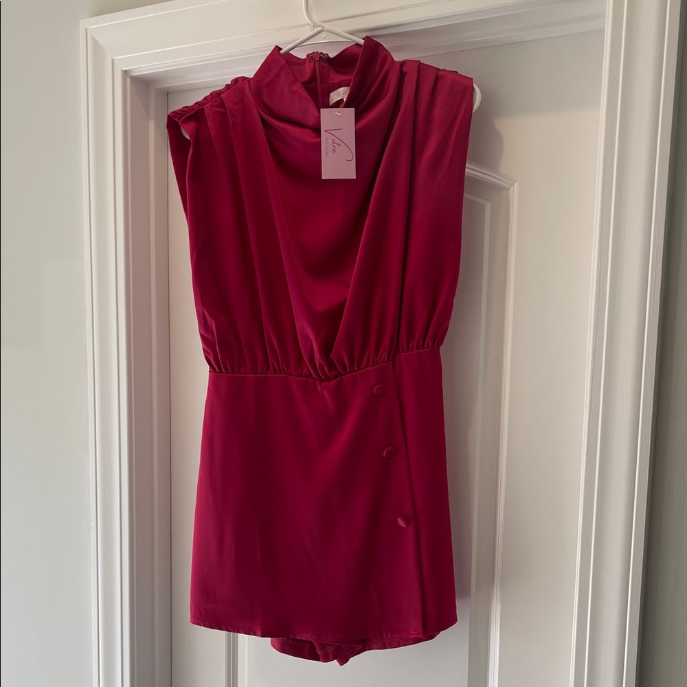 Magenta Sleeveless Draped Romper